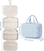 Travel Toiletry Bag for Women Large Hanging Makeup Bag Organizer Toiletries Bag for Full Size Essentials Accessories Cosmetics (Blue Flower Buds (Large))