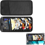 Sun Visor CD Holder, 12-Capacity Car Visor Organizer with DVD Sleeves and Mesh Pocket, Universal Visor Storage for Vehicle CD Case and Pen Holder Ergonomic Design (Black 2 Pcs)