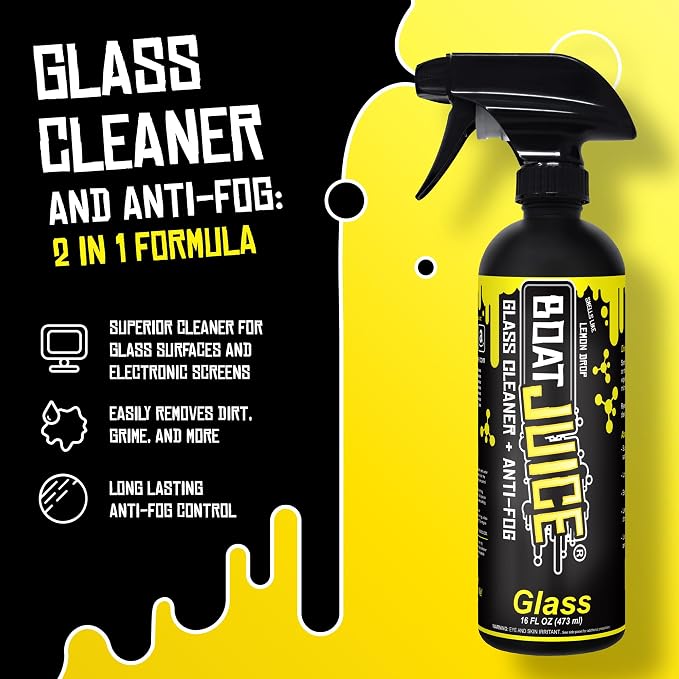 2in1 Boat Glass Cleaner & Anti-Fog Spray | Boat Cleaner for Glass, Windows, & Electronic Screens | Lemon Drop Scent | Marine Detailing & Cleaning Supplies, Accessories | Made in USA (16oz)
