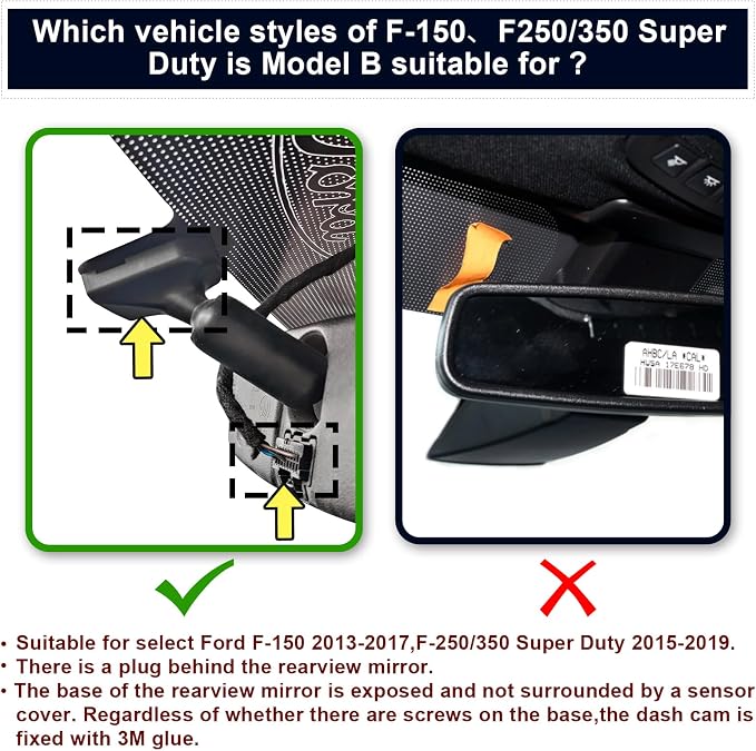 Mangoal 4K Dash Cam for Ford F150 2013-2017, F250 F350 F450 2015-2019 (B) | Super Duty 2015-2019, OEM Style, XLT Lariat King Ranch Raptor Limited Platinum, UHD 2160P Video, WiFi & App, 64GB Card
