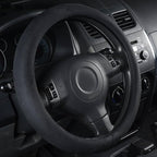 Black Faux Suede 14.5-15 Inch Memory Foam Steering Wheel Covers Breathable Anti-Slip Odorless Steering Wheel Universal Fit for Men Women