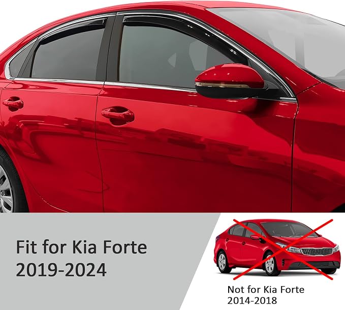Voron Glass in-Channel Extra Durable Rain Guards for Kia Forte 2019-2024, Window Deflectors, Vent Window Visors, 4 Pieces - 201184