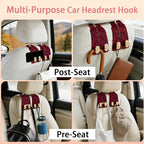 Car Hooks for Headrest: 2Pack Car Seat Back Storage Headrest Hook - Premium Leather Double Metal Hook - Purse Hook For Car Headrest - Car Headrest Hooks for Purses, Handbags, Bags -Red Leopard