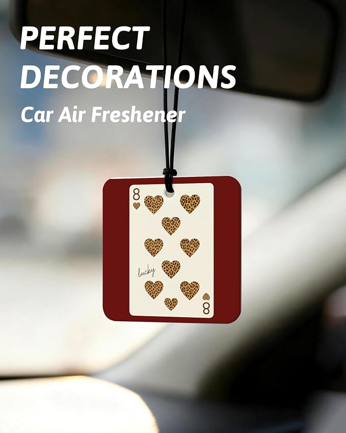 Red Leopard Print Orange Car Air Freshener 4 Pcs, Y2k Cheetah Print Lucky 8 Ball Poker Square Hanging Air Freshener for Closet Drawer Books, Red Cheetah Car Accessories Mirror Decor for Women