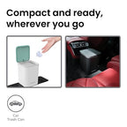 Mini Car Trash Can with Press Lid, 3L / 0.79 Gallon Small Garbage Bin, Foldable Leak-Resistant Design with Weighted Non-Slip Base for Car Floor & Center Console (White & Green)