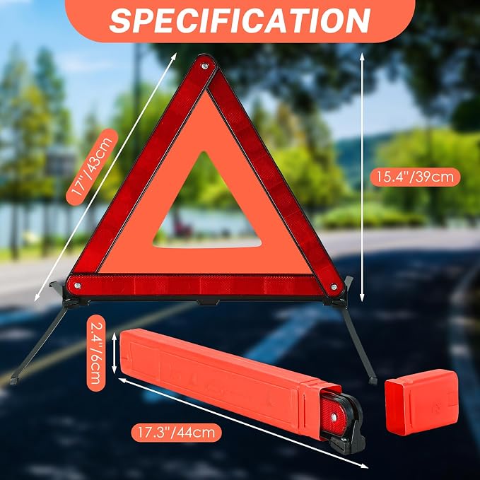 3 Pack Emergency Warning Triangles, Reflective Roadside Safety Triangle Kit with Storage Case, Foldable Hazard Reflective Triangles for Vehicles, Car Breakdowns, and Roadside Emergencies