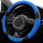 Black and Blue Microfiber Leather Steering Wheel Cover，Universal 15 inch Steering Wheel Covers for Car Truck SUV，Breathable, Anti Slip & Odor Free(Black+Blue)…