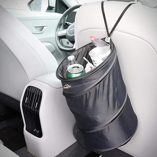 Car Trash Can, 3.3 Gallon Pop-Up Garbage Bin, Waterproof, Loop for Hanging, Velcro Base, Washable, Metal Frame, Portable Collapsible Design for Easy Storage, 12” Inch High x 9” Inch Wide