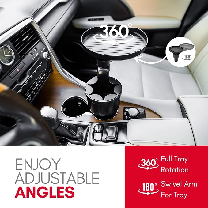 Car Cup Holder Tray and Cup Holder Expander with Phone Slot - Enjoy Your Meal - 9" Car Food Tray Table and Drink Holder for Yeti, Hydroflask, etc.