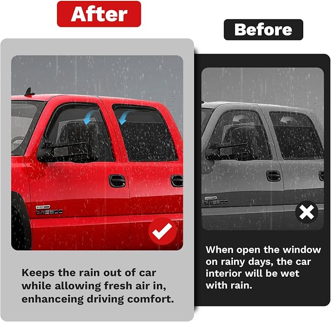 Silverado Rain Guards - Window Visors for Chevrolet/Chevy Silverado/GMC Sierra 1500 2500 3500 Classic Body 2001-2007, Outside-Mount Window Wind Deflectors for Sierra Accessories, Vent Visors