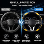 Car Steering Wheel Cover, 15 inch Carbon Fiber Microfiber Anti-Slip Breathable PU Leather Elastic Steering Wheel Protector, Car Interior Accessories for Most Cars (Yellow)