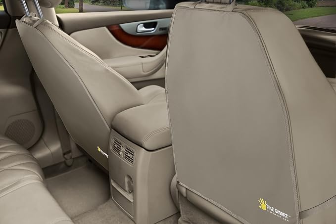 Luxury Clean-Edge Kick Mats - Tapered Design Seat Back Protectors and Seat Covers with Invisible Strap and Stiff Edging (2 Mats)