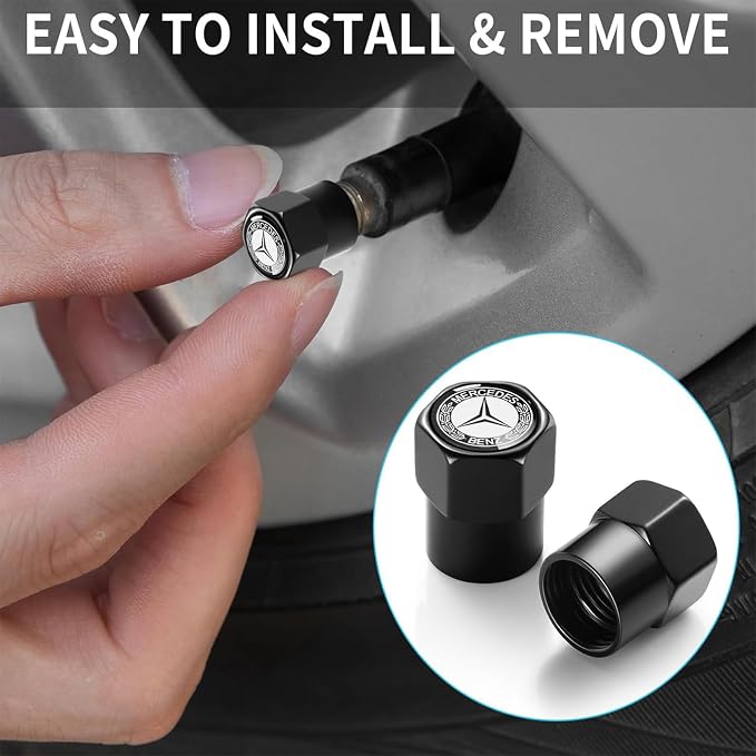 Tire Valve Stem Caps for Mercedes Benz AMG Metal Car Wheel Air caps Auto Valve Stem Caps Accessories 4 Pack Black