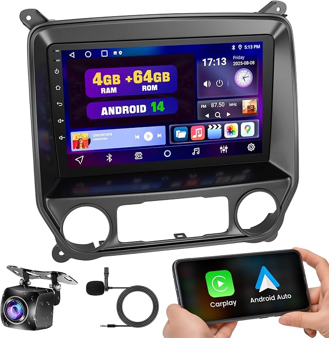 4G+64G Car Radio Stereo for Chevrolet Silverado & GMC Sierra 2014-2018(Without Bo-se System), Support Wireless Carplay&Android Auto,Bluetooth/FM Radio,10.2 Inch QLED Touch Screen for Silverado Drivers