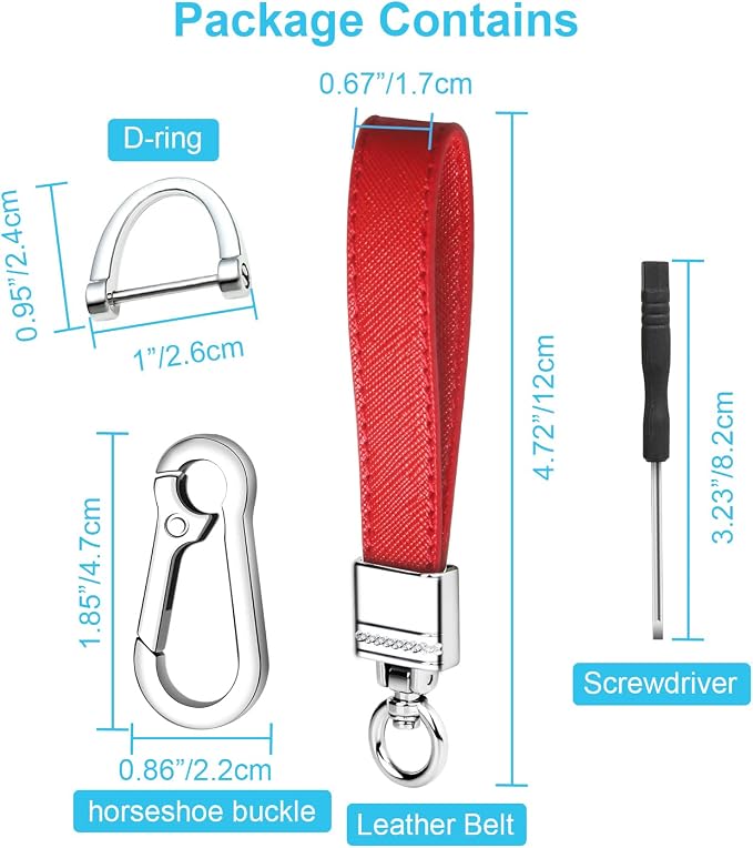 Genuine Leather Car Keychain,Universal Heavy Duty Metal Key Chain Accessories,Car Fob Key Keychain Holder with 360 Degree Rotatable Snap Swivel and Anti-Lost D-Ring for Men Women（Red）