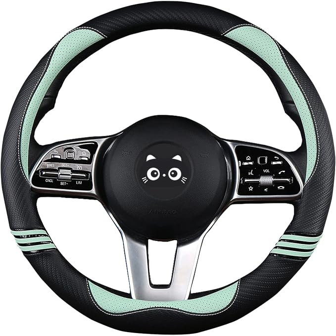 Steering Wheel Cover with Carbon Fiber and Anti-Slip Rubber Ring,Universal Fit 14.5-15 inches for Cars,SUV (Fruit Green)