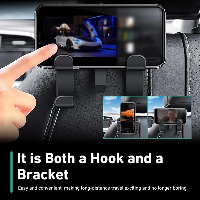 2 PCS Car Headrest Hooks, Multi-functional Seat Back Hanger for Phone & Bag & Umbrella, ABS Load Capacity Hidden Hanging Hook, Interior Organizer for Most Vehicles (Black)