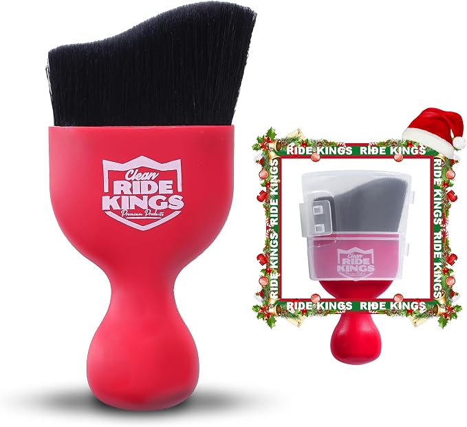 Car Interior Detailing Brush - Black & Red, 2 Pack | Cleans auto air vents, knobs & seat seams. Soft bristles with protective cover. Perfect vehicle care gift for men & women.