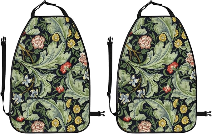 William Morris Green Floral Car Seat Back Kick Protectors Kick Mats With Storage Pockets For Vehicles To Protect From Dirt Mud Scratches 2 Pack