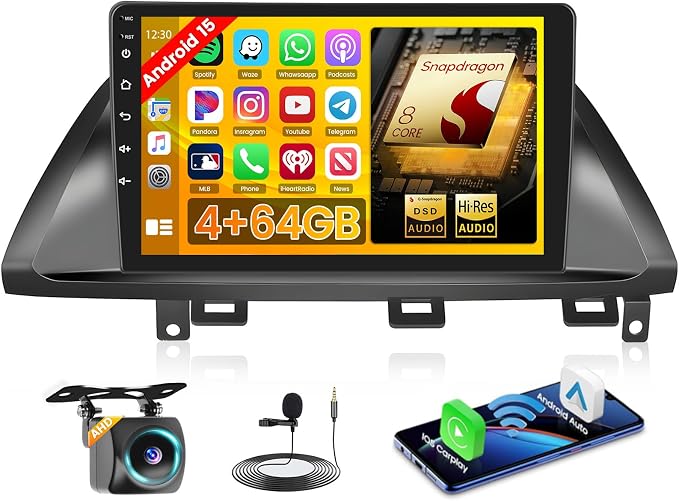 【Qualcomn Chipset】 8 Core 4+64GB Android 15 Car Stereo for Honda Odyssey 2005-2010, 10 Inch Touch Screen Carplay Android Auto Radio DSP Hi-Res Picture in Picture+AHD Backup Camera Voice Assistant