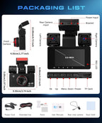 4 Channel 360° Dash Cam, 2K Front 1080P Rear Left Right, 3" IPS Screen, 5G WiFi APP Control, 8 IR Night Vision, G-Sensor, Loop Recording, 24/7 Parking Monitoring for Cars, Trucks, SUVs