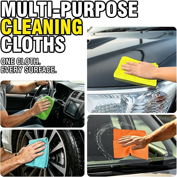 Shop Towels, 100 Pack - 11.5"x 11.5" Commercial Grade Work Rags for Cars, Microfiber Cleaning Cloths Bulk Detailing Cloth for Automotive Mechanic Garage Housekeeping Restaurant - Multicolor