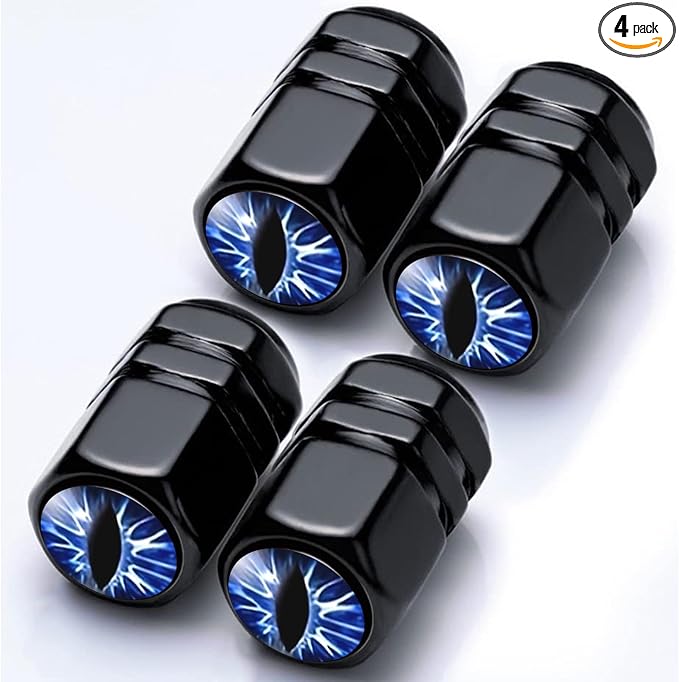 4Pack Beast Eyes Tire Valve Caps Universal Tire Air Cap Valves Stem Covers | Aluminum Alloy Rust-Proof Valve Stem Caps, for Auto SUV Truck Motorcycle Bicycle, Blue Eyes Gifts for Women Mom Driver