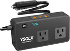 300W Car Inverter Power Outlet Dual AC Car Plug Adapter Outlet | For camping & road trips, 24W USB C/A charge for devices, LED shows real-time voltage & battery status