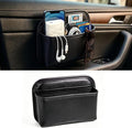 Car Seat Side Organizer, PU Leather Adhesive Storage Pocket, Car & Truck Interior Accessories, Auto Door Console Gap Filler, Sunglass Holder & Phone Pouch for Keys, Wallet, Cards, Pen, Black