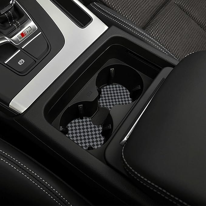 Checkered Gray Steering Wheel Cover Universal 15 Inch + 2 Car Coasters | neoprene Non-Slip Breathable Elasticity Universal for Car Truck SUV for Women Men