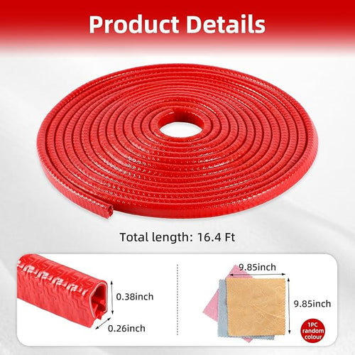 16.4Ft (5M) Car Door Edge Guard, No Glue Car Door Entry Guard Protective Strip, Rubber Edge Trim Car Door Protector, Applicable to Car, Truck, SUV and ATV, Car Exterior Accessories（Red）