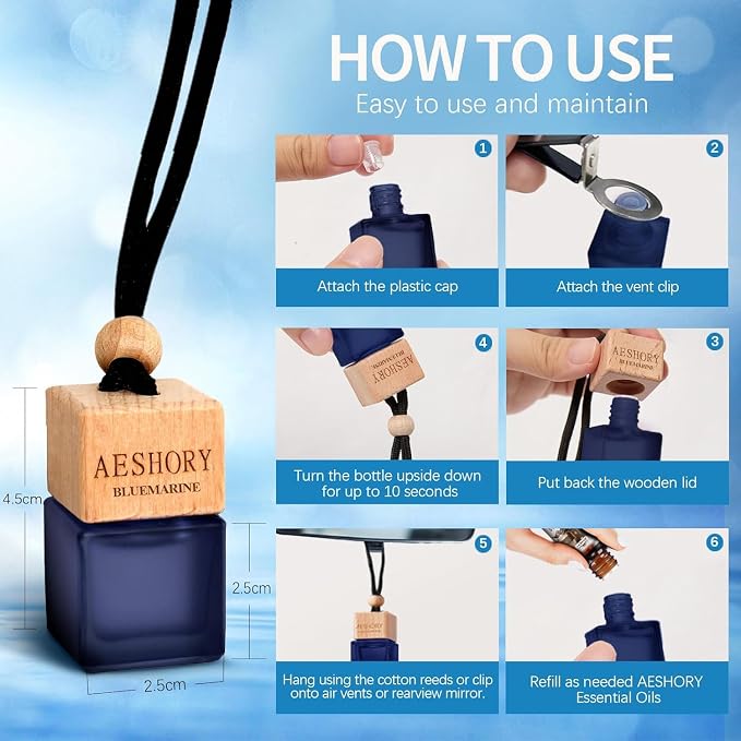 Aeshory Hanging Car Air Freshener, 3-Pack Bluemarine Collection, Long Lasting Car Scent, Unisex, Premium Aromatherapy Essential Oil Diffuser, Gift Set