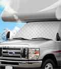 RV Windshield Cover for Ford E450,E350,E250,Econoline,Club Wagon 1997-2025 Motorhome, Class C RV Front Window Sunshade for UV Protection & Privacy Shield, White with Mirror Cutouts