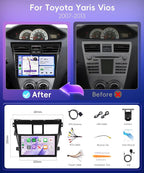 4G+64G Android 15 Car Stereo for Toyota Yaris Vios 2007-2014, 10.1" IPS Touch Screen Radio with Wireless Carplay Android Auto GPS Navigation/32 EQ/Bluetooth 5.0/5Ghz WiFi/AHD Backup Camera/SWC