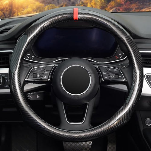 16 inch Steering Wheel Cover Carbon Fiber, Compatible Large-Size for F150 F250 F350 Ram 4Runner Tacoma Tundra Range Rover Model Car Accessories for Women Men