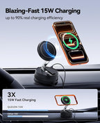 2026 Upgraded 15W MagSafe Car Mount Charger,Magnetic Wireless Car Charger,360° Rotatable Strong Hold Car Phone Mount with Vacuum Suction Cup & Nano Adhesive Base for iPhone 17 16 15 14 13 12,Samsung