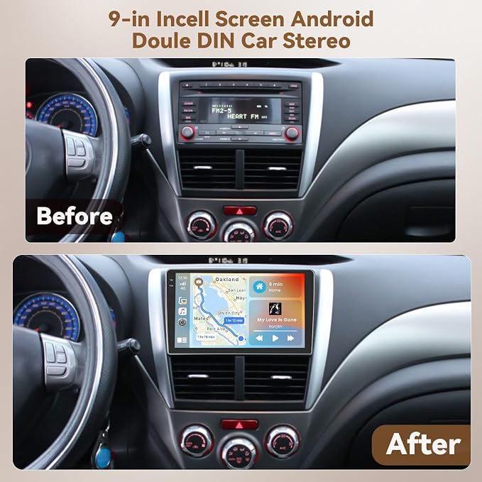 [4+64G] Android 15 Carplay Stereo Double Din, 9'' in-Cell Touch Screen Radio Wireless Carplay Android Auto 5G WiFi Car Stereo Bluetooth 5.0 Mirror Link GPS SWC FM/RDS/EQ, AHD Backup Camera+Mic | Wireless Carplay Android Auto, Bluetooth GPS Mirro...