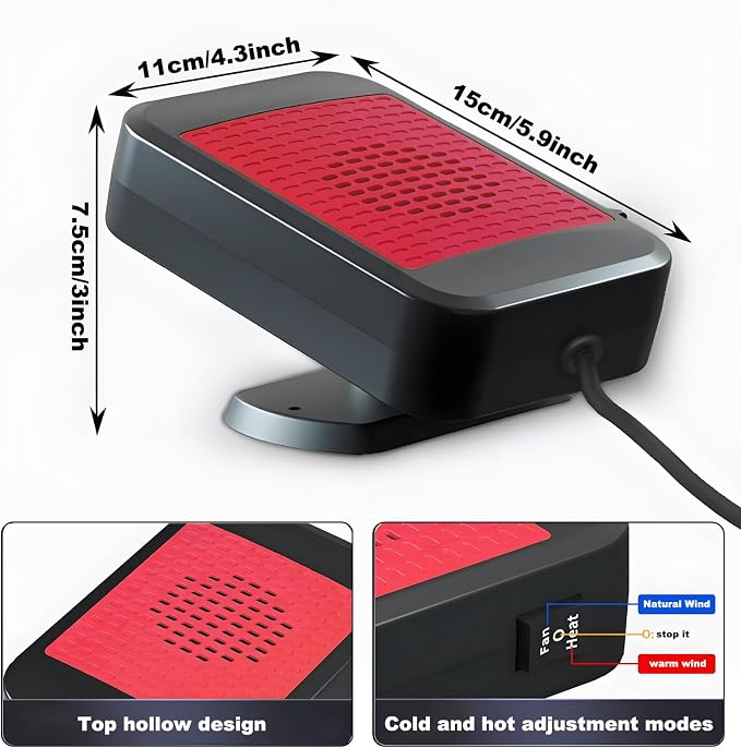 Car Heater, 12V 200W Fast Heating and Cooling Mode Windshield Defroster & Defogger, Portable Car Heater that Plugs into Cigarette Lighter, 360° Rotatable Car Heaters for Vehicle,SUV,RV,Jeeps (Red)