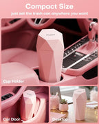 Car Trash Can with Lid - 1 Pack, Car Accessories for Interior, Leakproof Vehicle Garbage Can with 15 Attached Trash Bags, Multipurpose Organizers and Storage for Home, Office, Pink