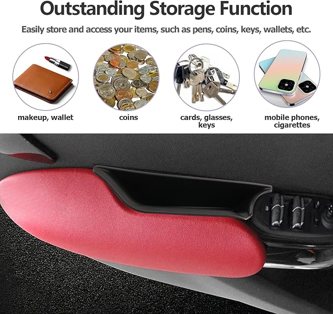 LUWU for 2024 Mini Cooper F55 Organizer Mini Cooper F55 Front Rear Door Side Storage Box Door Side Organizer Grab Tray 2015-2025 Mini Cooper S Armrest Phone Container Mini Cooper One Accessories 4PCS
