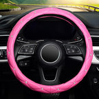 Diamond Leather Steering Wheel Cover with Bling Bling Crystal Rhinestones, Universal 15 inch,Dark Pink