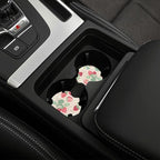 Strawberry Flowers 3-Pc Car Set : Steering Wheel Cover + 2 Pc Car Coasters | Cute neoprene Non-Slip Breathable Elasticity Universal for 14-15 Inch for Women