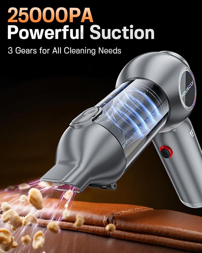 Handheld Car Vacuum Portable Cordless 25000Pa High Power Small Mini Hand Vacuum Rechargeable 4-in-1 Wireless Handheld Vac for Car Office Desktop Home Cleaning Ideal Gifts for Men & Women