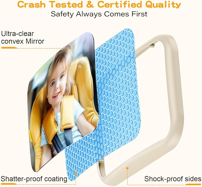 Baby Car Mirror with Stable Hook Clip, Never Falls or Shakes, Rear Facing Car Seat Mirror for Baby Newborn Essentials, Easy Install, Shatterproof & Crash Tested, White
