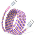 USB A to USB C Cable 6FT,Beaded Charger Cord for iPhone 17 16 Pro Max 16e 15 Car play,TypeC Cute Car Charger Cord for iPad 10 11th A16/Samsung S26 S25 S24 S23 S22/Android Phone Girls Women,Pink Purple