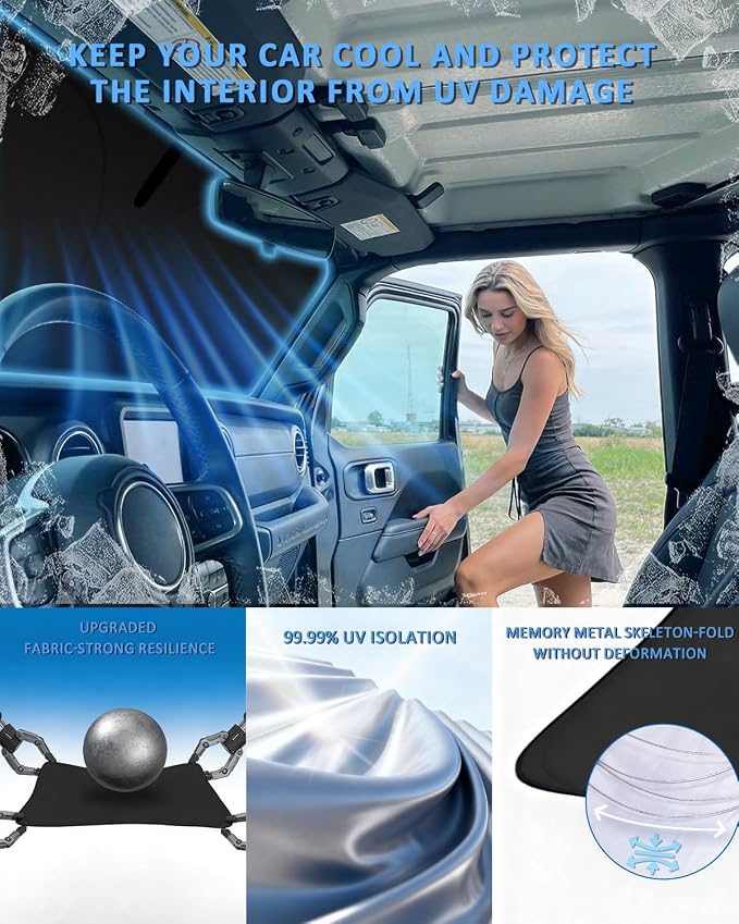 Sun Shade Sunshade for Ford Mustang Mach-E 2021-2024 2025 2026 Windshield Cover, 4-Layer Front Window Shade Custom fit Mach-E Sun Visor 240T Retractable Shield Shade Blocks UV Rays Car Accessories