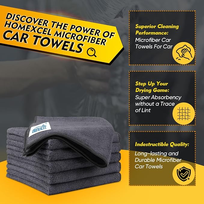 Grey Microfiber Cleaning Cloth 6 Pack, 12.5 x 12.5 inch Microfiber Towels for Cars, Ultra Absorbent Car Washing Cloth, Lint Free Streak Free Cleaning Rags for Car, Kitchen, and Window