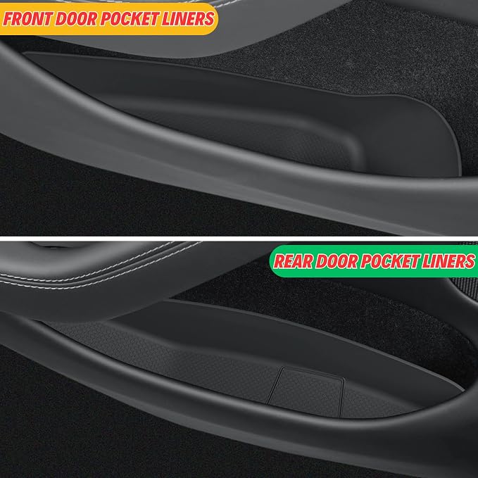 4-Piece Door Pocket Liners Set for 2026 Tesla Model Y Juniper Accessories | Protect Carpeted Door Pockets Against Spills and Debris, Durable TPE & Waterproof, Easy Removal and Clean