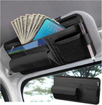 Car Sun Visor Organizer, Car Visor Pocket Wallet Pouch Holder, Vehicle Sunshade Glasses Case Storage Bag with Multi-Pocket Net Zipper, Auto Interior Accessories Universal for SUV Truck Van (Black)