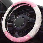 White Pink Steering Wheel Cover, Anti-Slip Steering Wheel Protector with Crystal Rhinestones Microfiber Leather, Steering Wheel Cover for Women and Girl Fit 14.5-15 inch